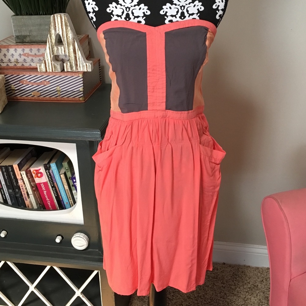 Xhilaration Strapless Dress w/ Pockets Coral/Gray